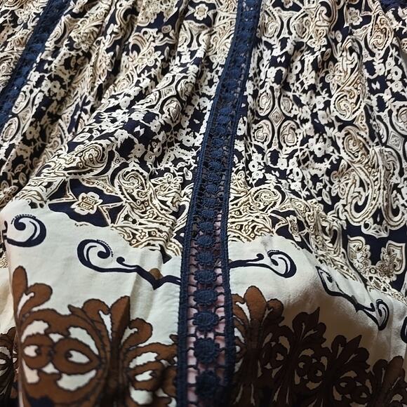 Alter'd State Blue Black Brown Tan Boho Mini Skater Dress Size Small - Picture 6 of 12